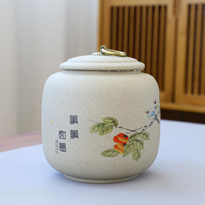 Light Luxury Coarse Pottery Tea Tank Storage Tank Ceramic Large Japanese Moisture-proof Sealed Tank Household Black Tea Green Tea Pu'er Tea Tank