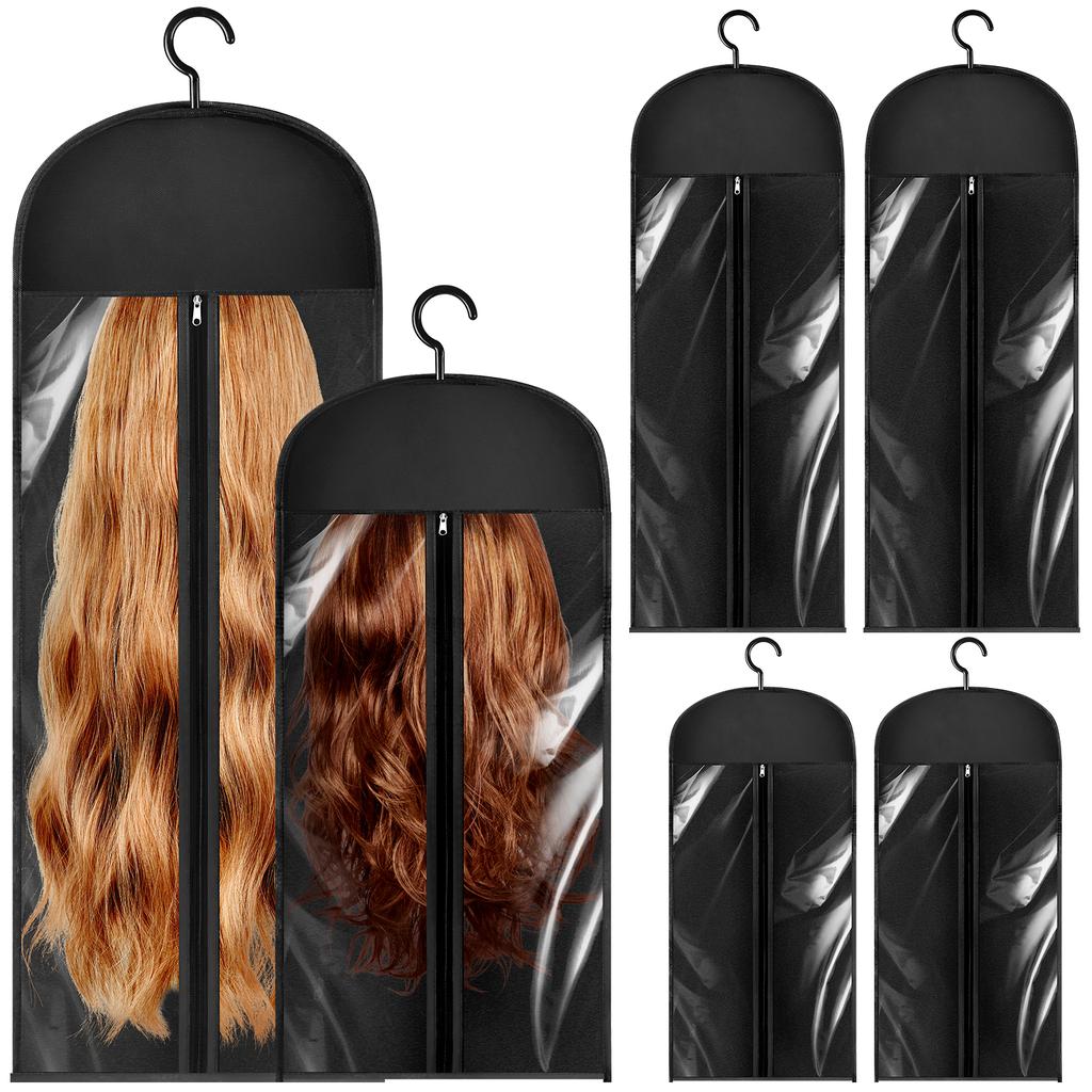 6 Pcs Hair Extensions Storage Bag Hanger Bag Wig Storage Bags With Hook Hanger 23.6 & 31.5 Inch Dustproof Wig Bags Portable Wig