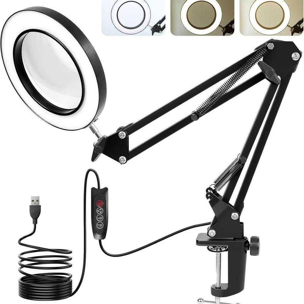 Foldable LED Desk Lamp with Magnifier for Makeup, Manicure, and Eyelash Extension