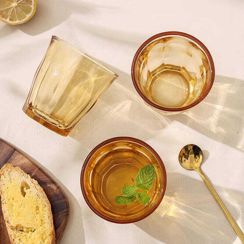 Maxcook Light Luxury Amber Nine-faceted Borosilicate Glass Cups (2-pack)