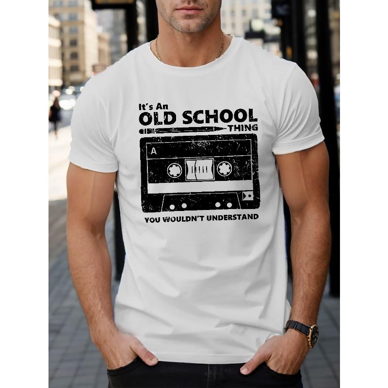 European Sizes IT'S AN OLD SCHOOL THING Print Short Sleeve Tees For Men, Casual Crew Neck T-Shirt, Comfortable Breathable T-shirt