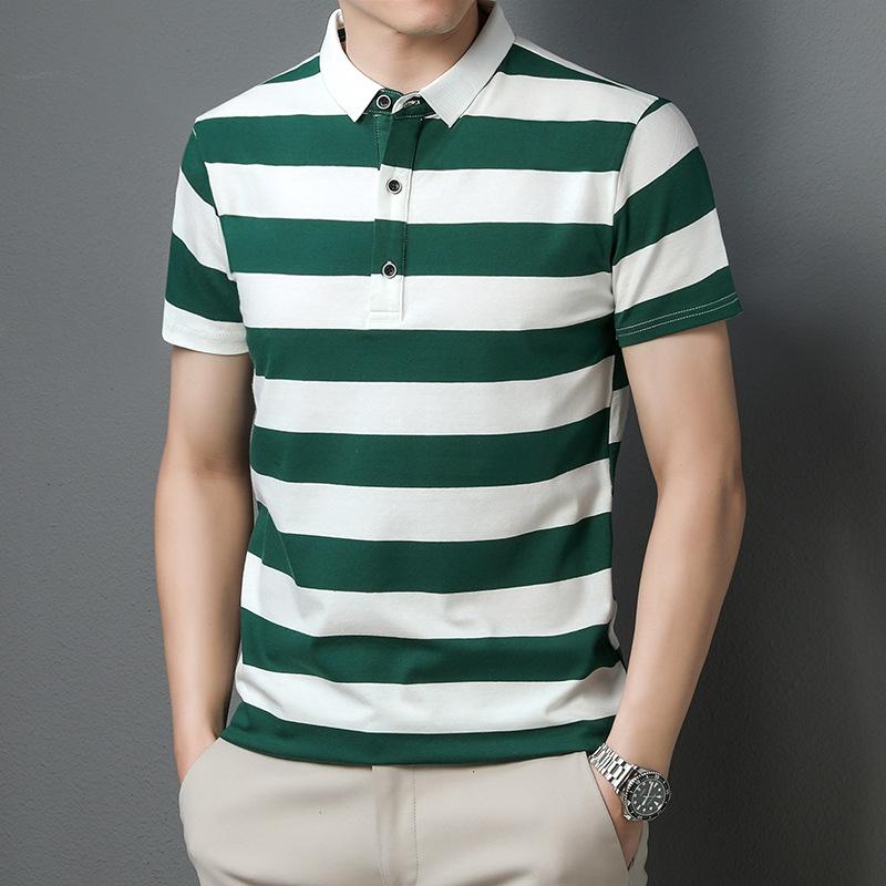 

Чоловіча сорочка поло з короткими рукавами, літня бавовняна сорочка з напіврукавом, вільна сорочка поло з відворотом зелений