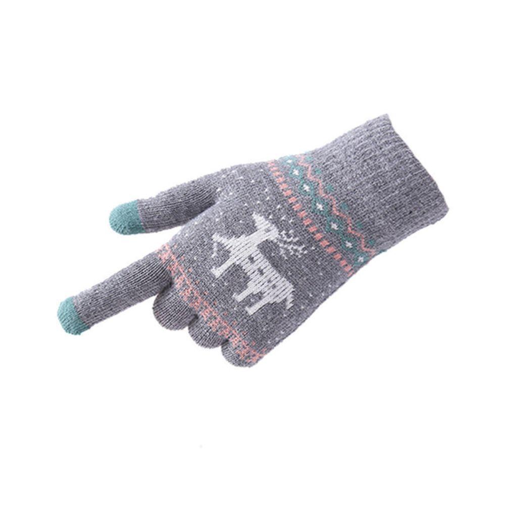 Cute  Stripe Dots Knitted Deer Women Gloves Christmas Winter Gloves Korean Mittens
