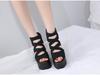 Jimei House Women's Platform Sandals, Open Toe, Black, Lightweight, Easy to Walk in, Zippered Wedges, 14cm High Heel, 5.5cm Waterproof, Summer