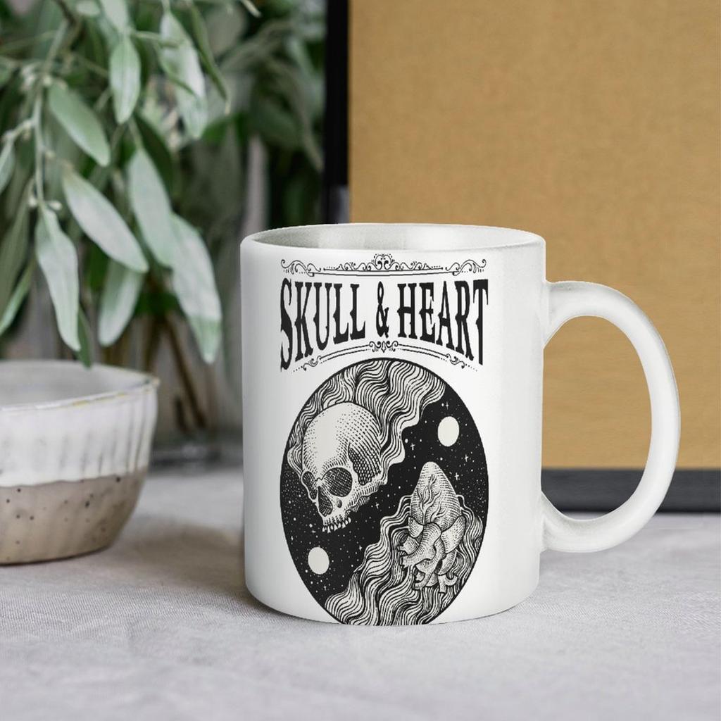 11oz White Ceramic Cup with Dual Print Areas, Glossy Surface and Comfortable Grip, Perfect for Everyday Coffee and Warm Drinks