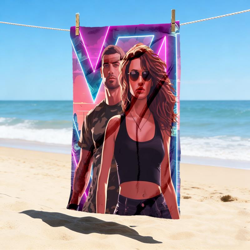 Neon Cityscape Stylish Digital Printing Beach Towel Quick Drying Absorbent Blanket For Beach Pool Gym Travel Christmas Gift C9211653