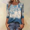 Trendy Vintage 3/4 Sleeve Top For Women ,Ladies Casual Three Quarter Sleeve Round Collar Printed T-Shirt Blouse