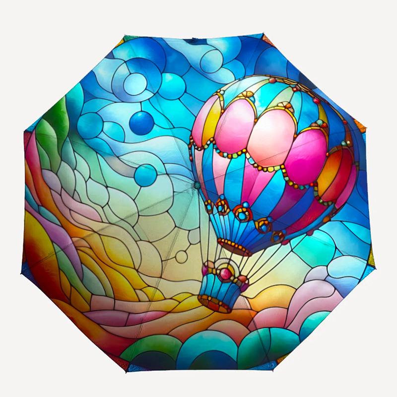 

1pc Stained Glass Balloon Pattern Automatic Folding Umbrella - Compact 8-Rib Design, Durable Plastic & Iron, Lightweight for Outdoor Daily Use075