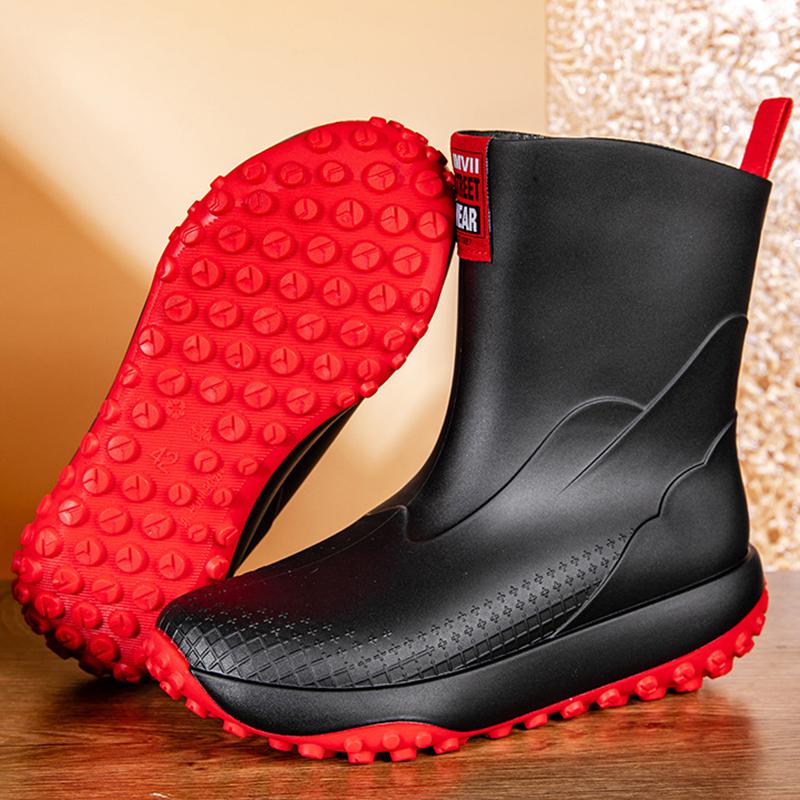 Fashion Mid-calf Rain Boots Men's Slip-On Waterproof Rubber Rain Shoes Work Mud Boots Warm Durable Non-Slip Boots Fishing Shoes