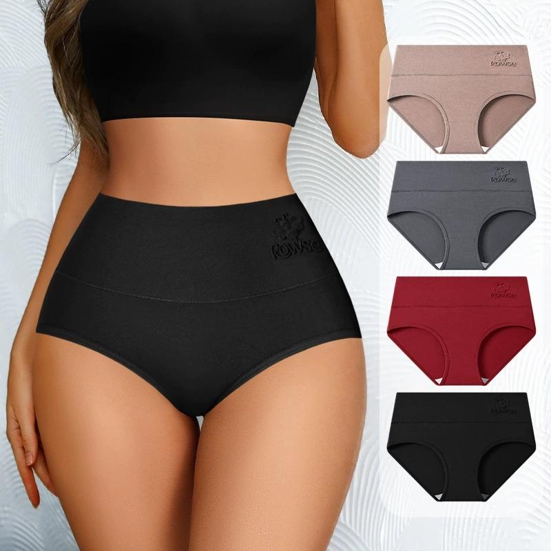 

4Pcs Women Panties High Waist Underwear Slim Underpants Breathable Cotton Briefs Plus Size Grils Panty Sexy Female Lingerie M