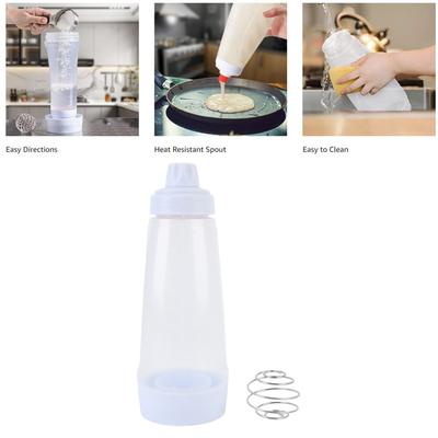 Reusable Pancake Batter Mixer Dispenser Bottle with Mix Ball Wire Whisk Squeeze Kitchen Shaker 1000ml Large Capacity for Baking