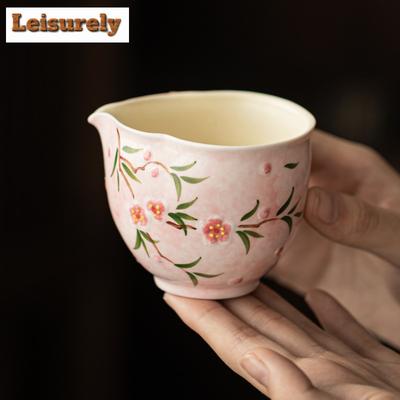 150ml Hand-painted Peach Blossom Tea Pitcher Tea Divider Cha Hai Dispenser Justice Cup Dahongpao Fair Mug Drinkware Supplies Cha