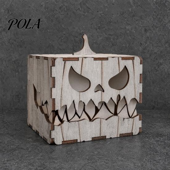 Dark Atmosphere Party Props Halloween Wooden Pumpkin Candle Holder, Jack O Lantern Demon Face Box Night Light Decor, Tabletop Centerpiece for