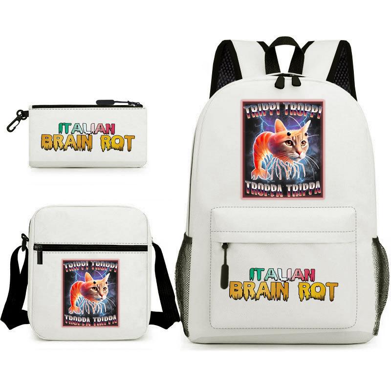 School Bag Tongtongsahur Cartoon Abstract Shanhaijing Primary School Students and Teenagers Backpack Three-piece Set L