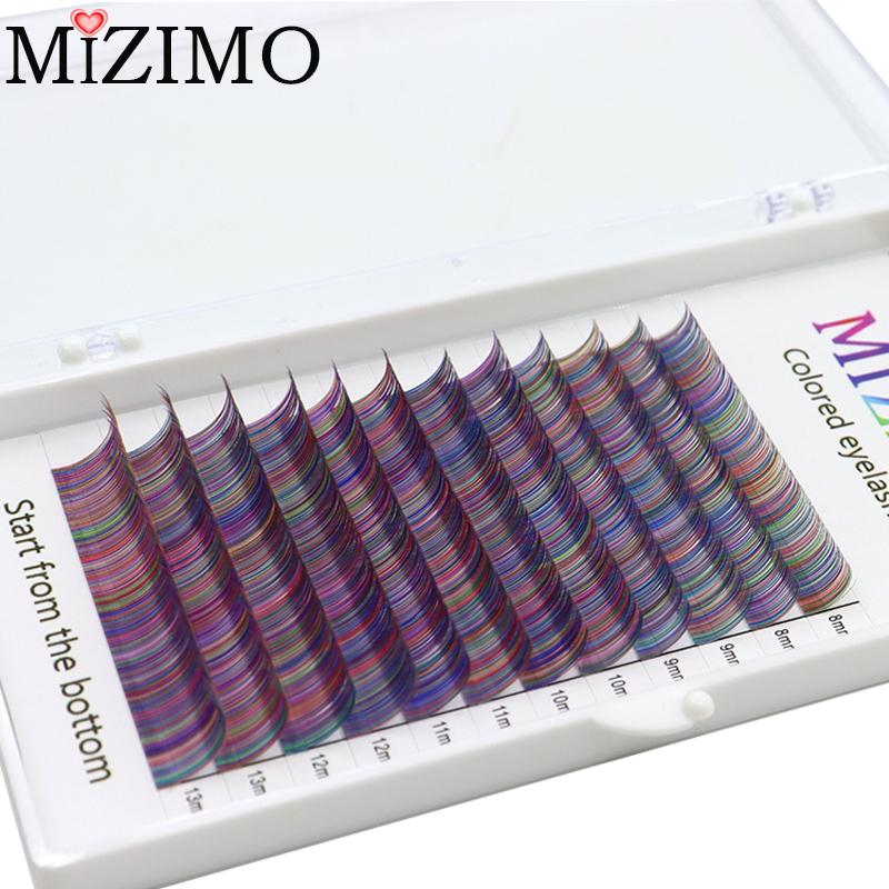 12 Reihen Regenbogenfarbene einzelne gepfropfte falsche Wimpern, Augen-Make-up, dramatische Bühnenwimpern. Natürlich, verlängert.8–15 mm 0,07/0,1 mm