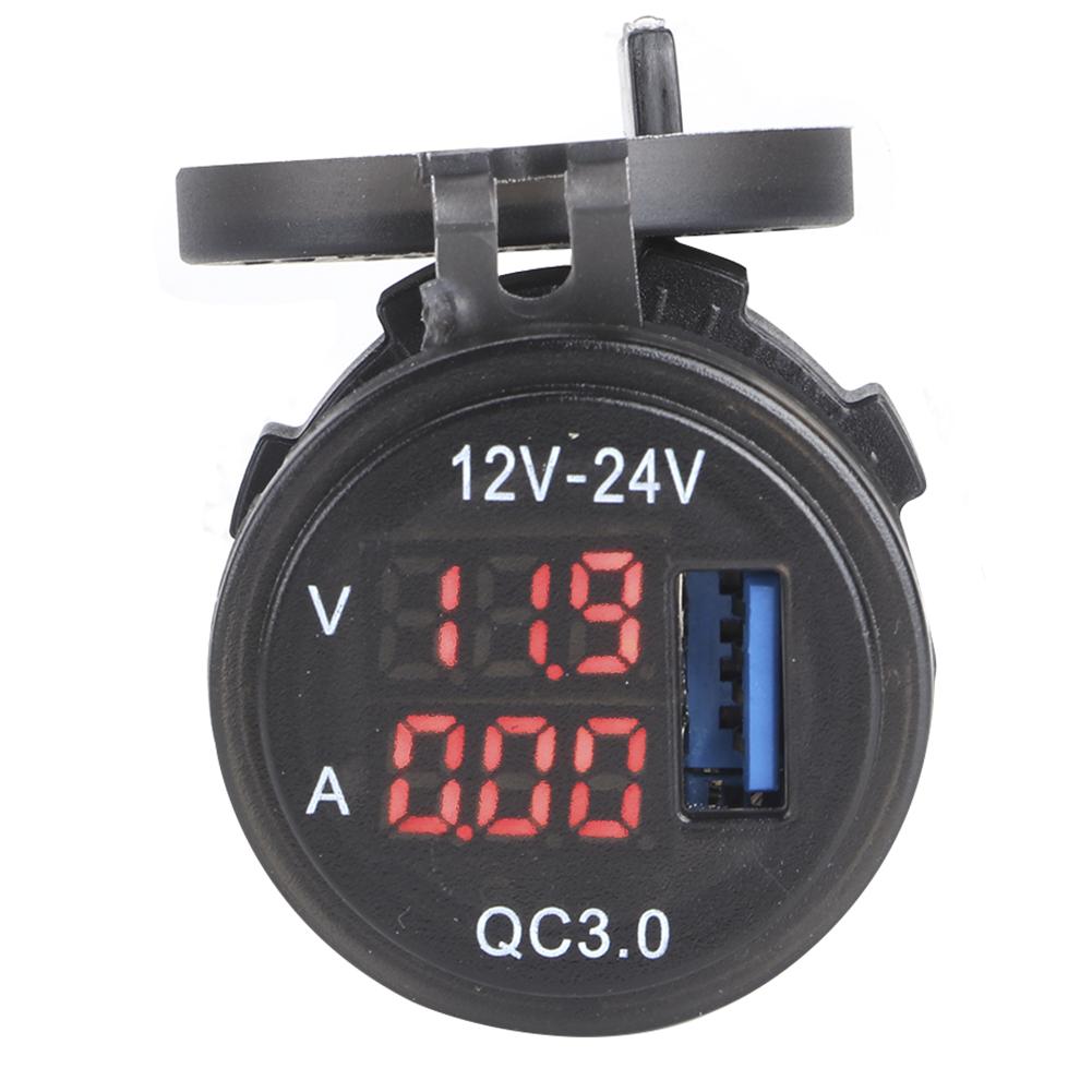 3?In?1 Auto 3.0 USB Ladegerät mit digitaler Voltmeter-Amperemeter-Überwachung Schnellladung für TelefonRot