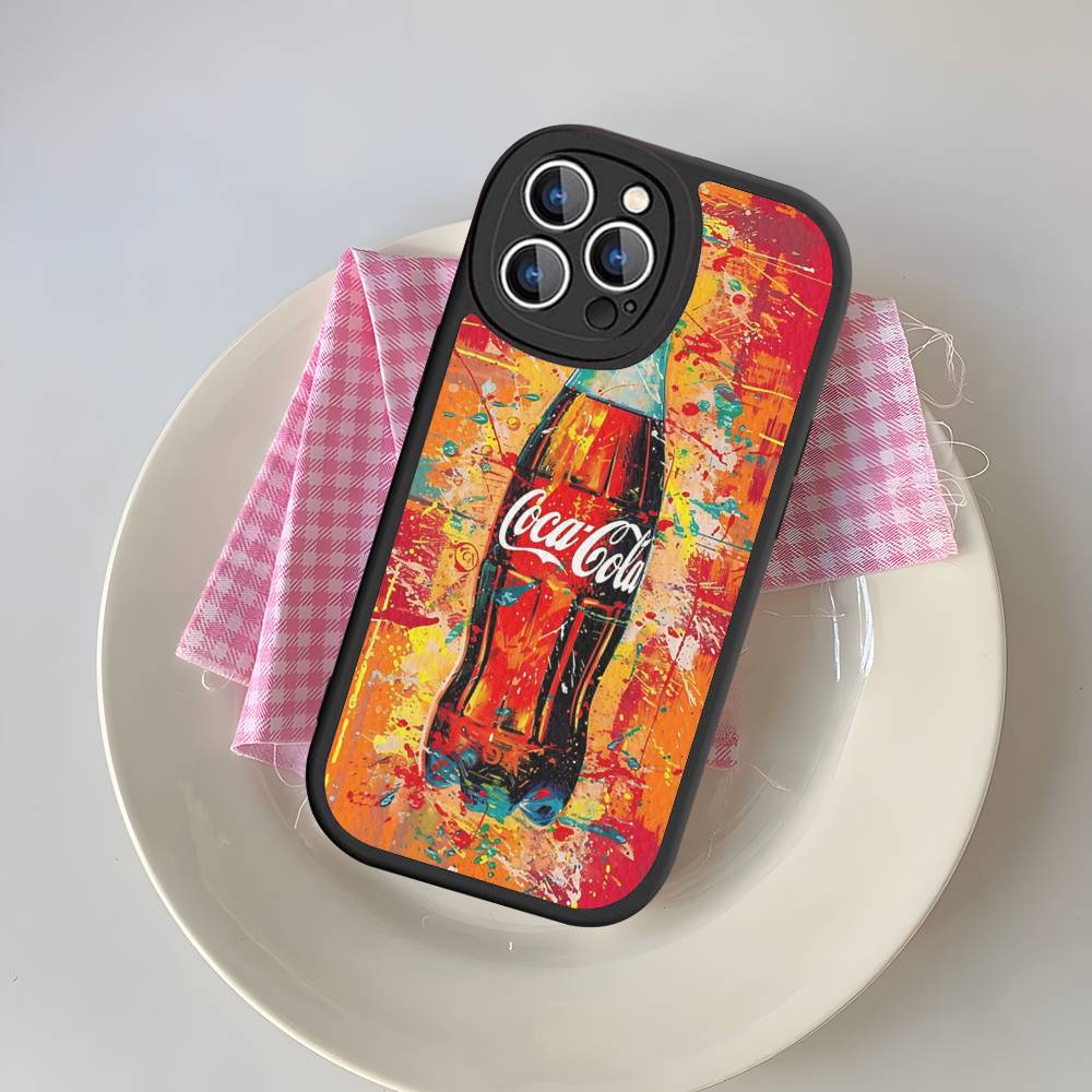 C-CocaS-Fashion Cola Leather Phone Case For IPhone 16 14 15 Pro Plus 13 12 11 Pro Max Silicone Cover