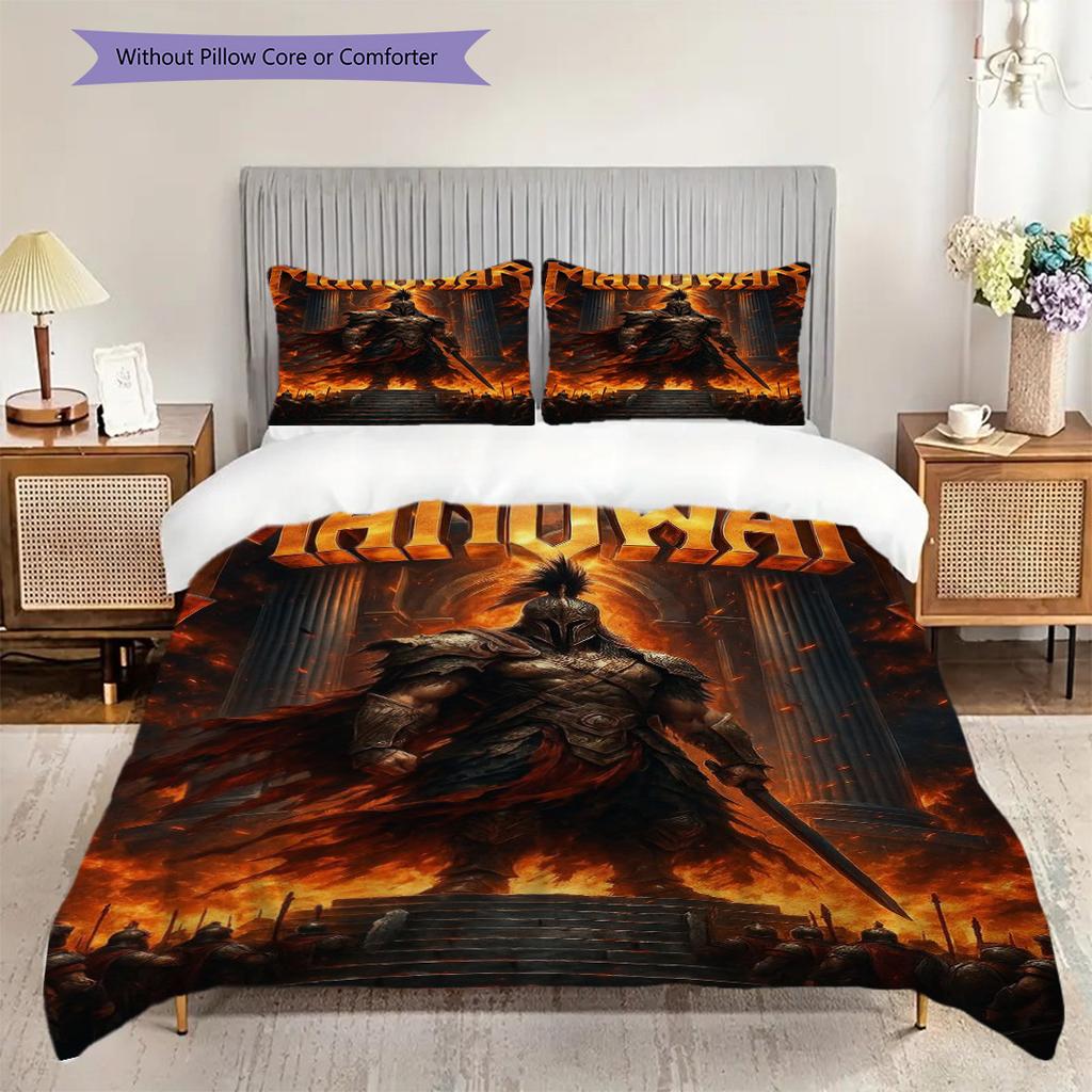 Epic Warrior Ascends Flames Bedding (1 * duvet cover + 2 * pillowcase, without core) 2D Flat Duvet cover and pillowcase Soft and comfortable