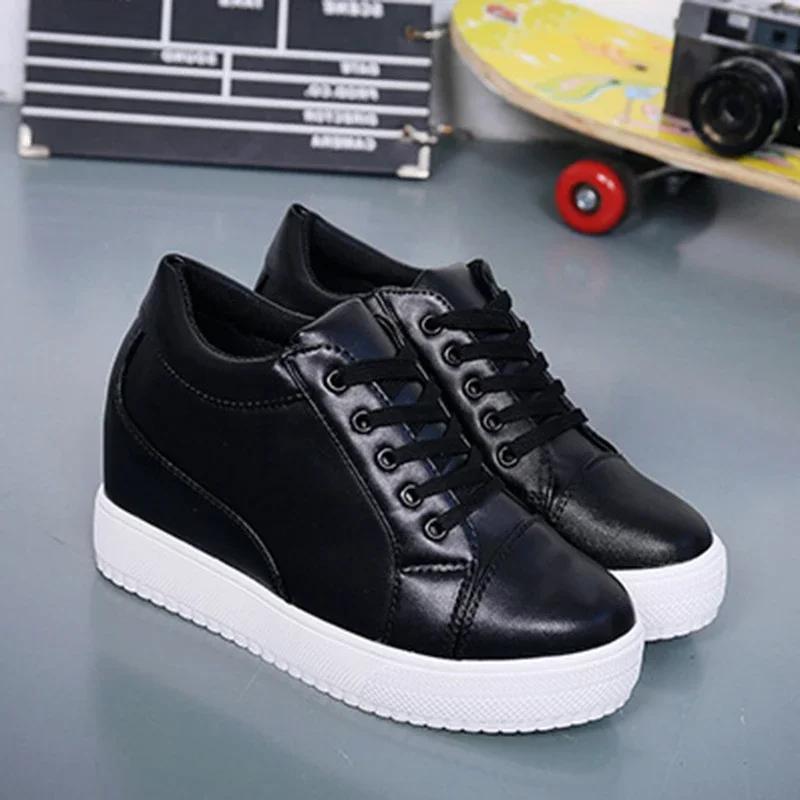 Fashion 2024 White Hidden Slope Heel Casual Sports Shoes Women's Spring Sports Shoes High Platform High Heel Vulcanized Shoes