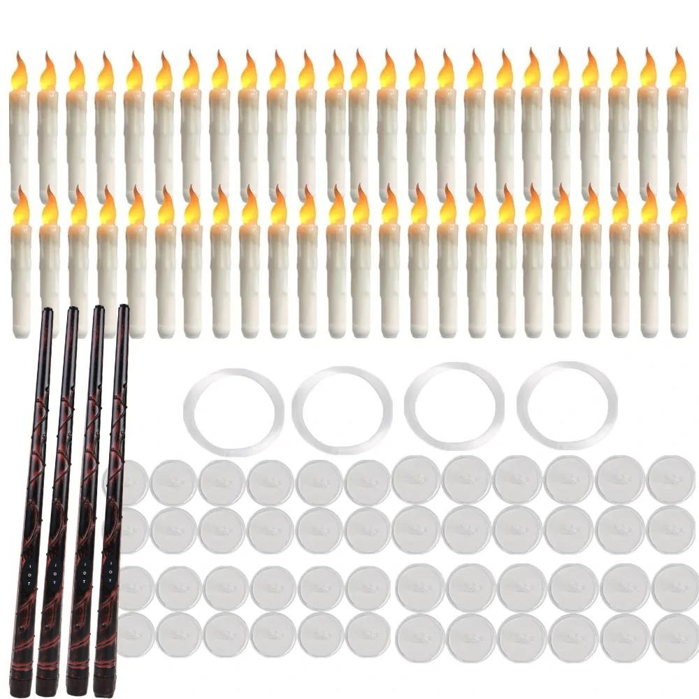 Set of 12/24 Hanging Floating Candles with Magic Wand LED Flickering Candles Flameless Battery Operated for Halloween Xmas Party