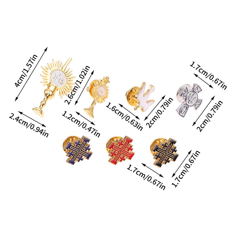 1Pc Catholic Christian Jerusalem Cross Brooch Badge Religious Jewelry Halo Gifts