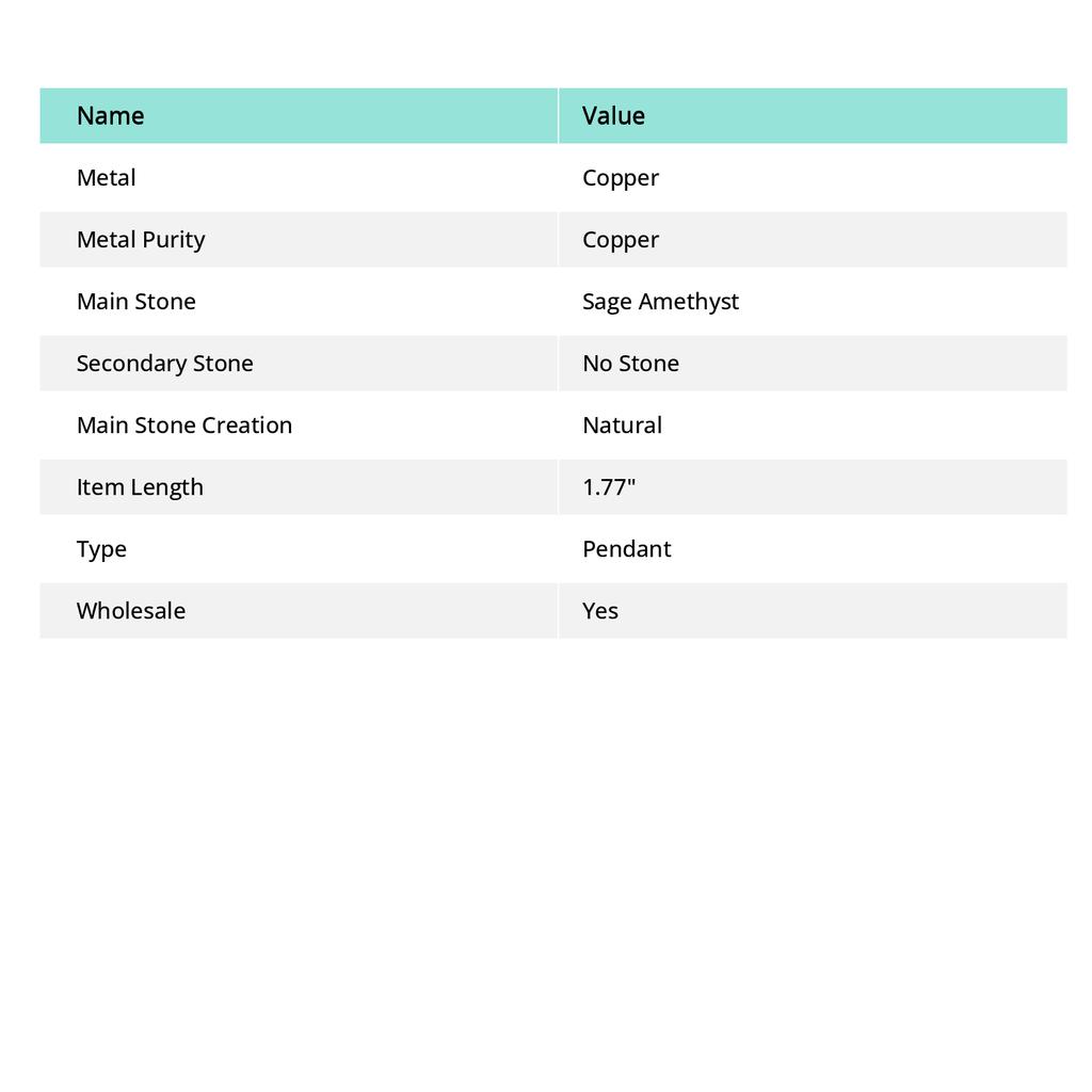 Natural Sage Amethyst Gemstone Copper Wire Wrap Jewelry Pendant 1.77" L1L73