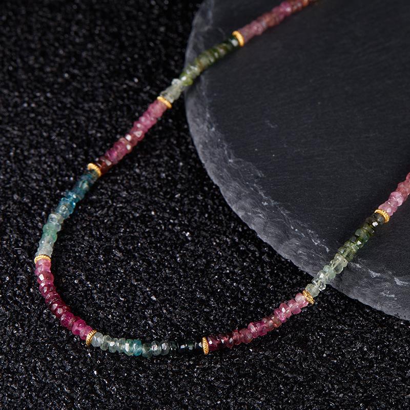 Xiaohongshu Natural Color Treasure Tourmaline Necklace Women'S S925 Sterling Silver Handmade Beaded Collarbone Chain