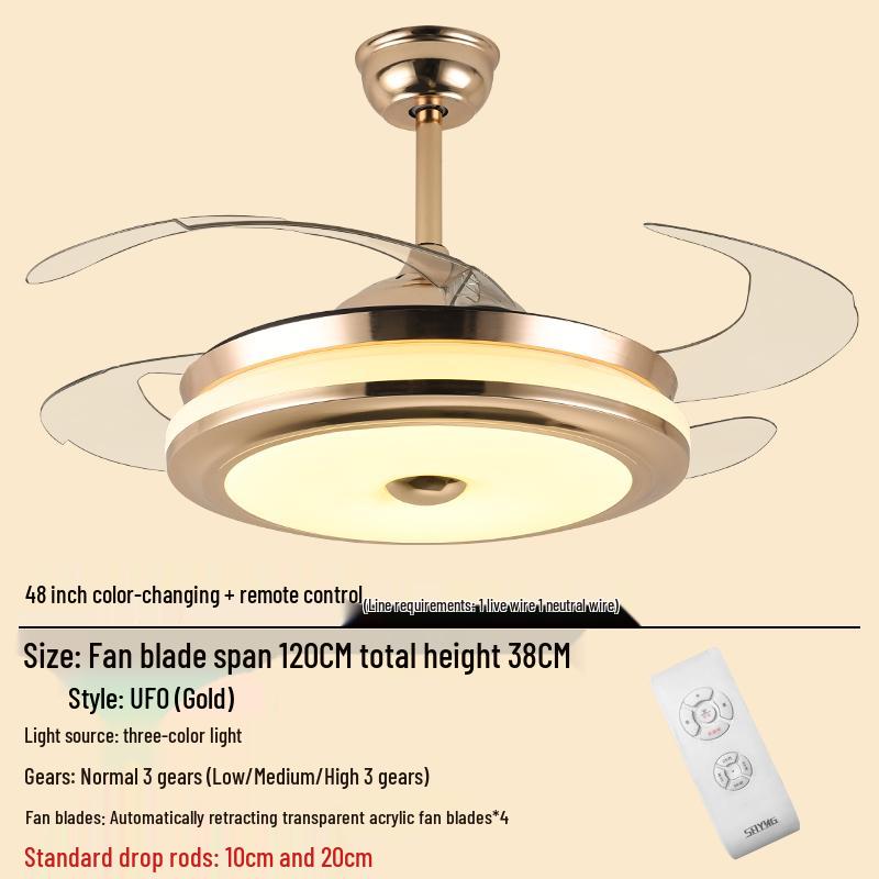 Smart Variable Frequency Ceiling Fan with Chandelier for Living Room, Bedroom, and Restaurant