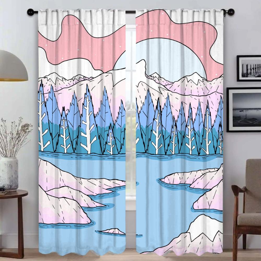 Pink Mountain Anti-mosquito Curtains for Living Room Halloween Decoration Partition Tulle for Bedroom Blackout Curtain Shades