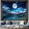 Arazzo Vista Finestra Foresta, Stampa Alberi di Pino Notturni con Luna Piena e Cielo Stellato, Appeso a Parete per Arredamento Natura e Cottagecore