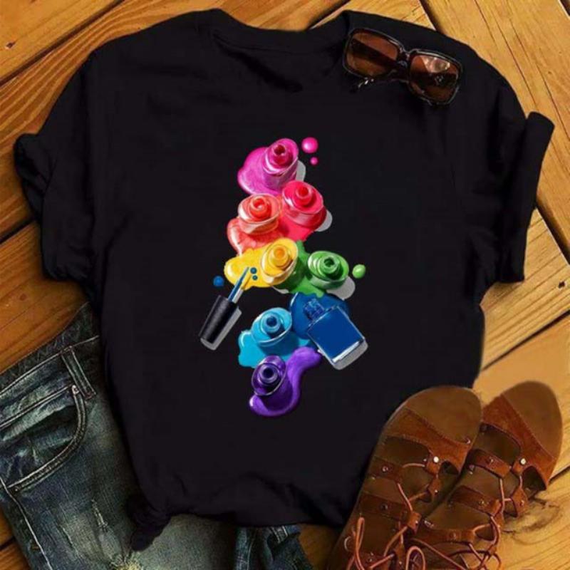 Maycaur Nuova Maglietta da Donna Estiva con Stampa 3D Smalto Colorato per Unghie Maglietta Femme Tumblr Top Maglietta Casual Abbigliamento Femminile Top