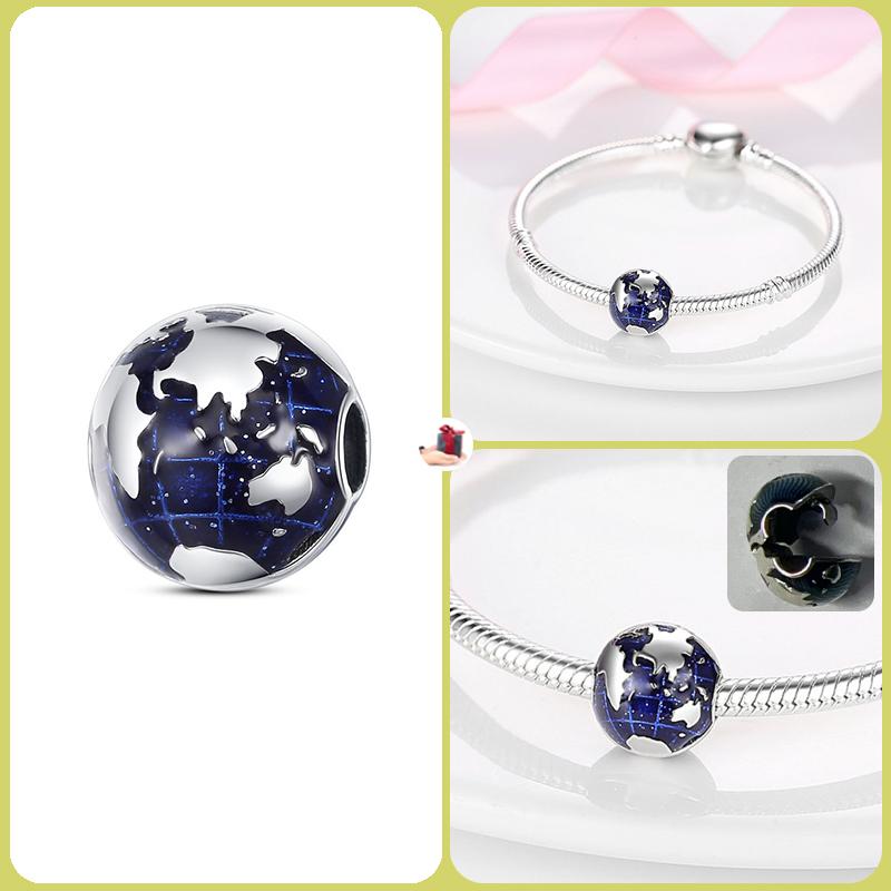 925 Silver Globe Airplane Charm Beads For DIY Bracelet Making Ladies Jewelry 3mm Original Design