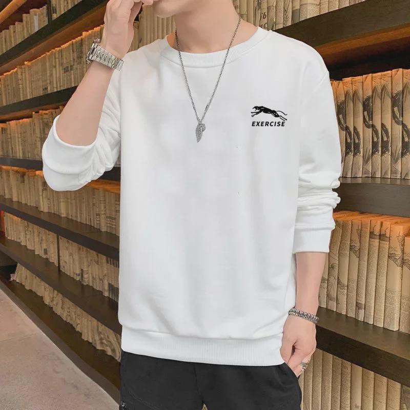 Men's Korean-Style Casual Printed Sweatshirt - Round Neck, Loose Fit, Versatile for Spring and Autumn