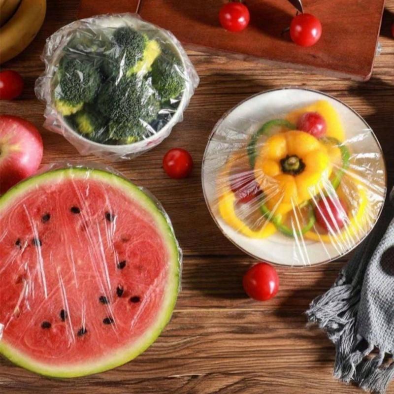 200pcs Reusable Elastic Food Storage Lids - Transparent Stretchable Plastic Bowl & Plate Sealing Film, For Aluminum Foil