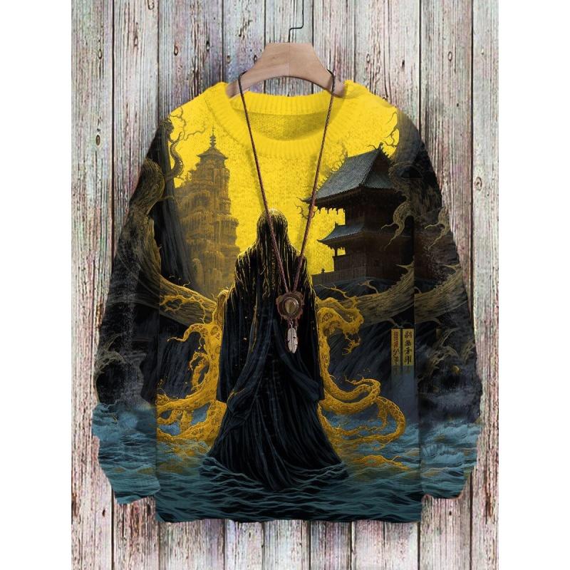 

Осенняя футболка с длинным рукавом и принтом в виде 3D-ангела, свободная толстовка с круглым вырезом, модные толстовки с капюшоном для мужчин, модный уличный свитер 5XL