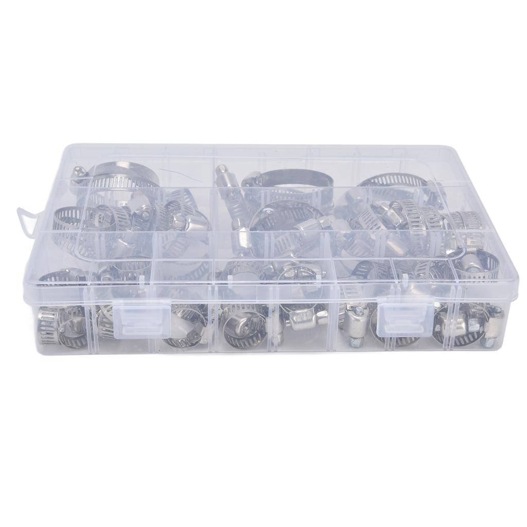 60Pcs Hose Clamp Stainless Steel Adjustable American Type Industrial Tube Clips Set FS090001