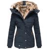 Women's Faux Fur Hooded Puffer Jacket, Winter Warm Coat with Metal Buttons