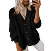 Women S Loose V Neck Lantern Sleeve Button Front Knit Cardigan Sweater
