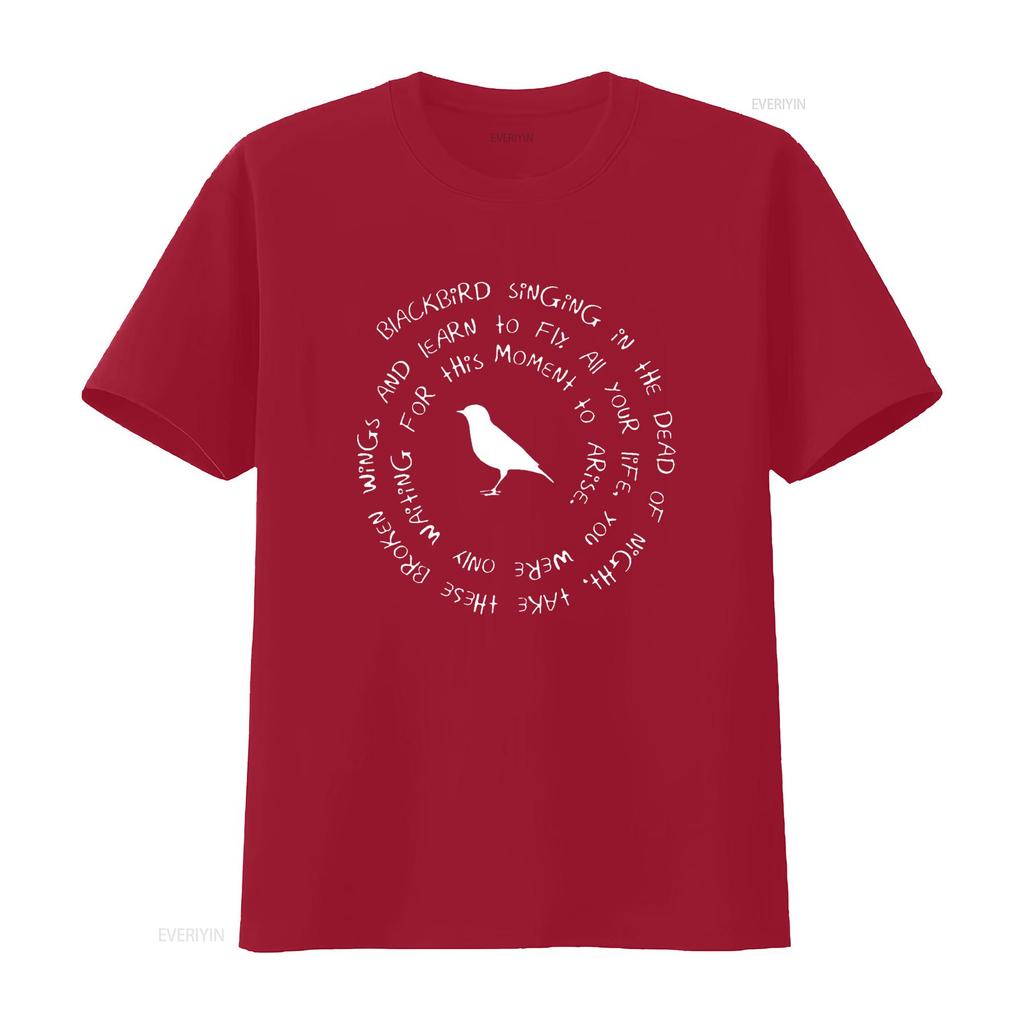 Blackbird Singing In The Dead of Night Bird Lyrics T Shirt Vintage Washed Unisex Stretched Casual Top For Everyday Wear Fashion