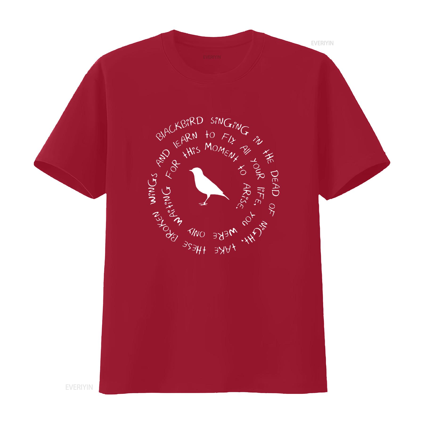 Blackbird Singing in The Dead of Night Bird Lyrics T Shirt vintage Washed Unisex Stretched Casual Top For Everyday Wear fashion S
