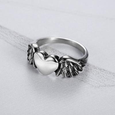 S925 Silver Ring Travel Personality Retro Motorcycle Heart-shaped Wings Ladies Ring Punk Jewelry
