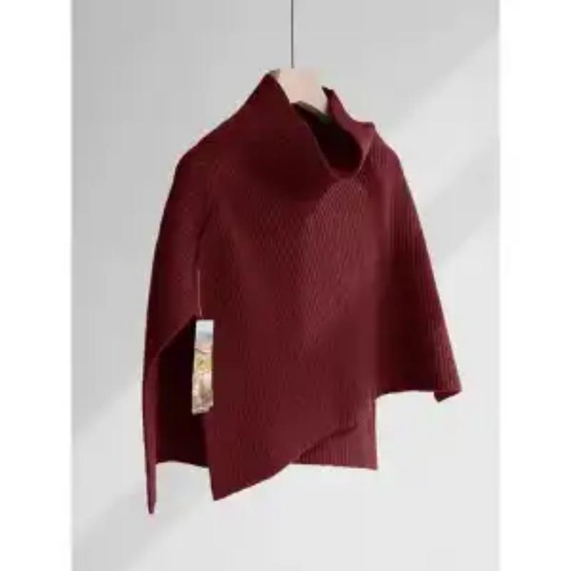 Suéter de Cor Sólida Marrom Francês Gola Alta Xale Tricotado Feminino Outono e Inverno Lenço Moda Casual Top