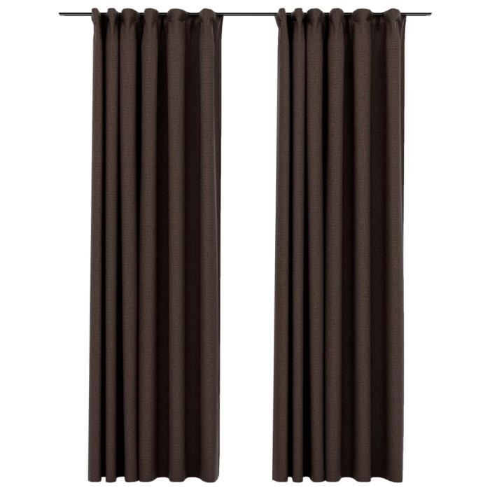 VidaXL Rideaux occultants aspect lin et crochets 2 pcs Taupe 140x225cm