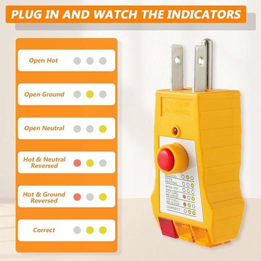 Compact Design Electrical Fault Detector Maintenance Comprehensive Wiring Check AC Receptacle Tester GFCI Detection