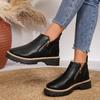 Women's Autumn/Winter New Chunky Sole Slip-Resistant Comfortable Low Heel Round Toe Side Zipper Closed Short Boots, Fashionable High-End Women's Shoes