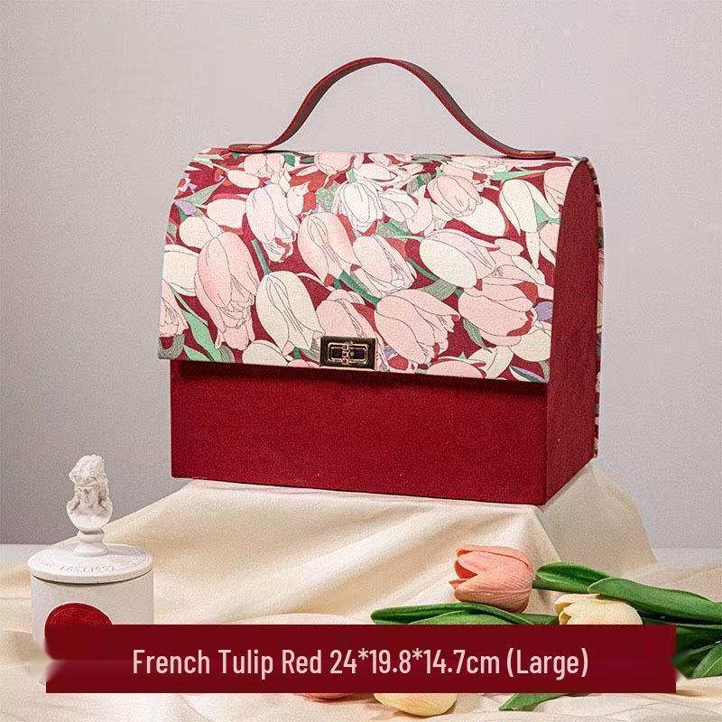 

Luxury Velvet Tulip Bridesmaid Souvenir and Candy Gift Box Small 14.5x11.5x9.5 червоний