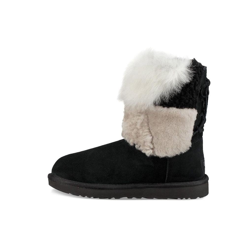 UGG Classic Short Patchwork Fluff Warm Comfortable Fleece Snow Boots Women Boots Black 1098071-BLK