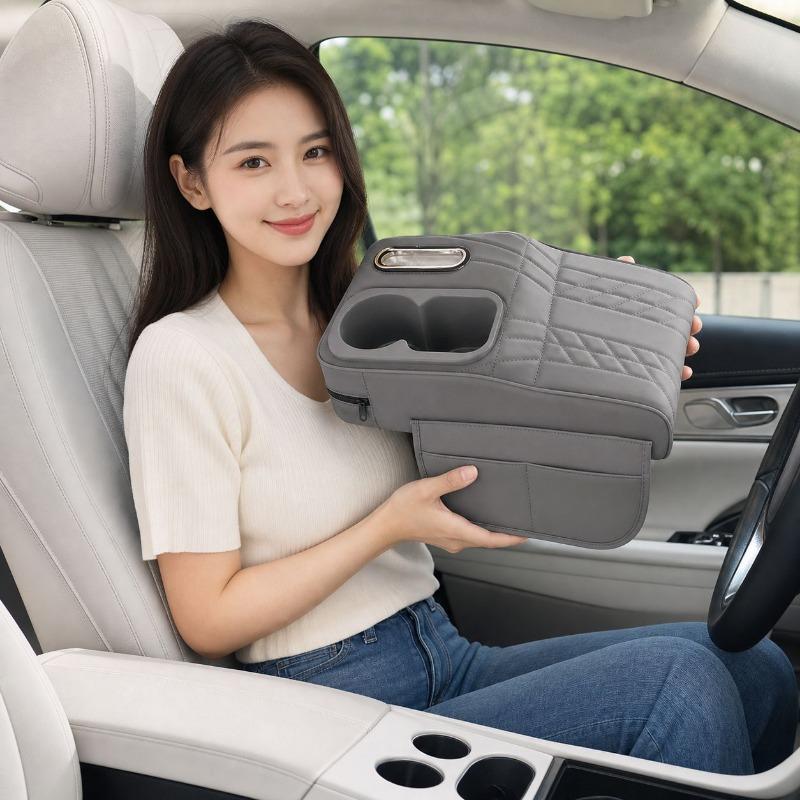 Multifunctional Car Armrest Pad Center Console Box Cover With Tissue Box Cup Holder Side Pocket