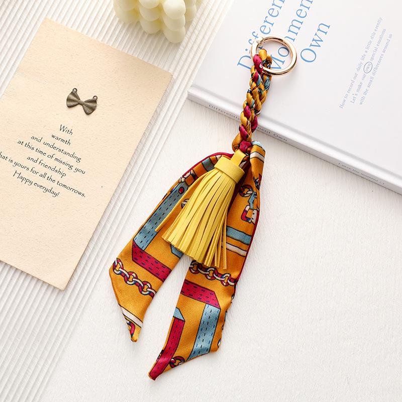 Zijden Sjaal Leer Kwastje Sleutelhanger: Veelzijdig Dames Tas Ornament Accessoire