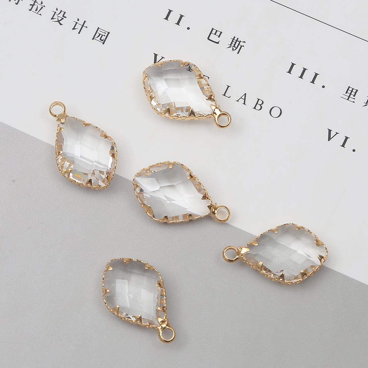 

1 шт., медные блестящие боковые хрустальные бусины, подвеска для ожерелья, серьги, разъем для поиска ювелирных изделий 21X12mm